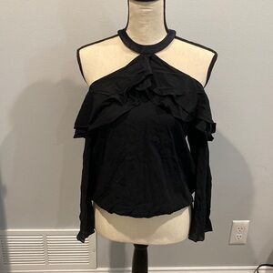 Alice and Olivia Black Long Sleeve Exposed Shoulder -Elastic Bottom- Size P